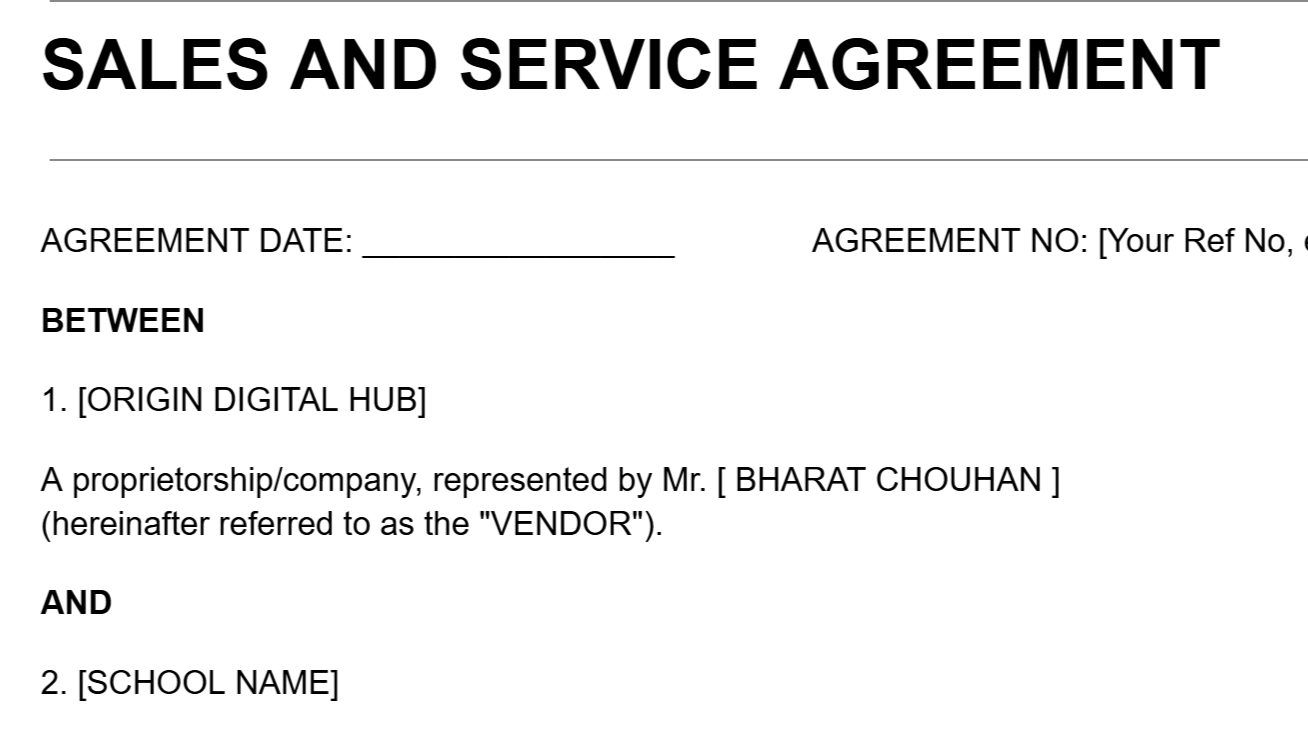 Sales Agreement Screenshot